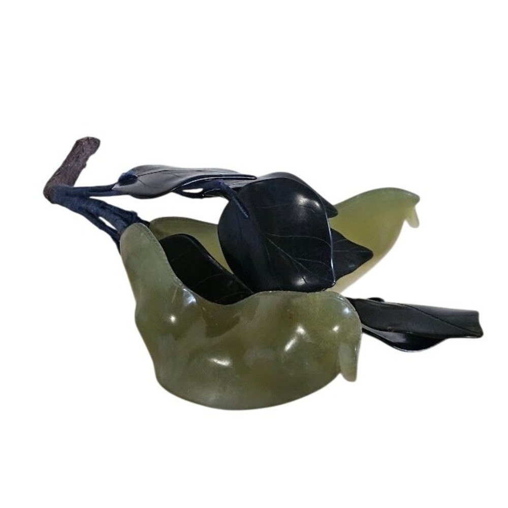 Vintage Hand Carved Jade Stone Gourd Fruit Sculpture Celadon Green 6.5"